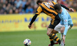 Javi Garcia Fernandez of Manchester City battles with Hull City's Nico Jelavic during the...