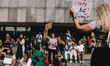 Protesters cheers up during the rally against coronavirus policy in Cologne, Germany, on M...