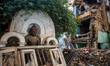 Destroyed heritage architectures of Swayambhu, Kathmandu, Nepal. May 4, 2015. 