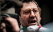 Italian leader of the Lega Nord party, Matteo Salvini, speaks to the press as he leaves th...