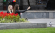 Young woman take a selfie at Independence square in Kyiv, Ukraine, May 28, 2020. Ukrainian...