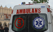 A view of an ambulance seen in Krakow's Main Market Square. Since April 5, the 7-day movi...