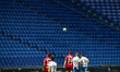 Empty granstand during La Liga match between RCD Espanyol and Deportivo Alaves at first ma...