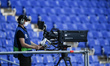 TV Cameraman during La Liga match between RCD Espanyol and Deportivo Alaves at first match...