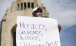 Musicians and entertainment workers take part in a demonstration in Mexico City, Mexico, o...