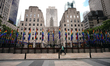 Rainbow flags at Rockefeller Plaza to celebrate International LGBT Pride Day as Manhattan...