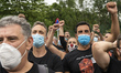 Workers of the Nissan factory in Barcelona during their protest rally in the Cantabrian to...