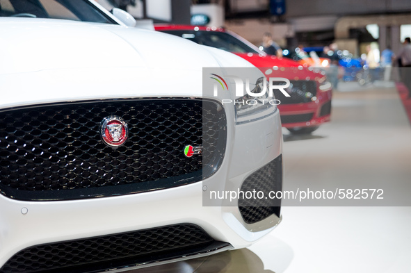 Jaguar exhibits his Jaguar F-Type in the International Motor Show in Barcelona on May 12, 2015 