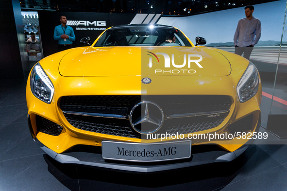 Mercedes-Benz exhibits his Mercedes AMG GT S in the International Motor Show in Barcelona on May 12, 2015 