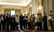 Greek President welcomes Japanese atomic bomb survivors in his Palace in Athens on Wednesd...