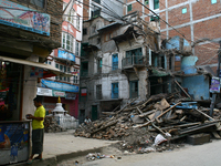 Collapsed buildings on May 15, 2015 in Kathmandu (Nepal) still have et to be cleared away dispite bodies still lying under the rubble.
 (