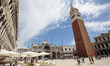 People relax at St. Marks's Square, Venice, Italy on June 17, 2020.  Tourists return in Ve...