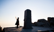 Taishan, China, the 23 april 2011. A man watches  the view of Mount Tai, a mountain of his...