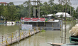 Villager's house seen surrounded by the flood water at Manikganj near Dhaka, Bangladesh, o...
