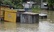 Villager's house seen surrounded by the flood water at Manikganj near Dhaka, Bangladesh, o...