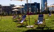 Lido bam, an oasis of greenery in Milan Porta Nuova equipped with umbrellas and deckchairs...