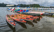 Kayaks at the Jelenie lake are seen in Wdzydze Kiszewskie, Poland on 25 July 2020 Due to t...