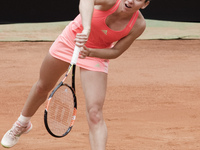  Simona Halep of Romania in action during her Women's Semi Final against Carla Suarez Navarro of Spain on Day Seven of The Internazionali BN...