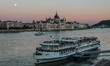 Hungarian Parliament Building at night and general view of the Danube River is seen in Bud...