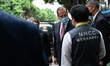 Alex Azar leaving  the Taiwanese Center of Disease Control after having joined his counter...