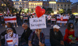 People demonstrate at the Main Square in solidarity with Belarus. Krakow, Poland on August...