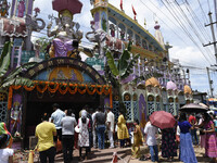 Devotees visit a Ganesh Temple on the occasion of Ganesh Chaturthi, amid the ongoing coronavirus pandemic, in Guwahati, Assam, India on Satu...