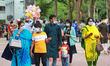 Residents wear face mask as they visiting at the Central Shaheed Minar amid the coronaviru...