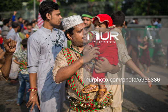 People celebrate ashura in Dhaka, Bangladesh, on August 29, 2020. Despite of COVID-19 situation and government restrictions some Shia Muslim...