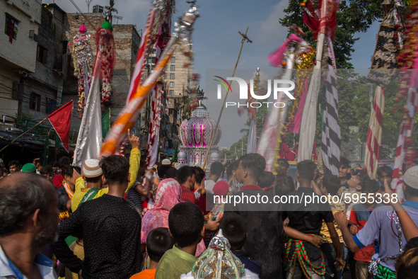 People celebrate ashura in Dhaka, Bangladesh, on August 29, 2020. Despite of COVID-19 situation and government restrictions some Shia Muslim...