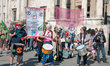 Activists from Extinction Rebellion gather at London's Trafalgar Square ahead of their mar...