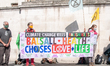 Activists from Extinction Rebellion gather at London's Trafalgar Square ahead of their mar...