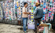 A man with his mask shop at the street of Pamulang. Mask Seller during Pandemi situation i...