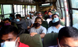 Passenger wearing face mask make their travels in a Bus during the coronavirus pandemic in...