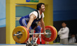 Yusupov Sherzodjon of Uzbekistancompetes in the Men's 85kg Group B weightlifting snatch co...