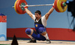 Poghosyan Gevorik of Armenia competes in the Men's 85kg Group A weightlifting snatch compe...