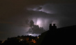 Night of electrical storm over Barcelona and in front of the city's coast, in Barcelona on...