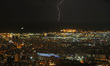 Night of electrical storm over Barcelona and in front of the city's coast. Lightning strik...