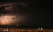 Night of electrical storm over Barcelona and in front of the city's coast, in Barcelona on...