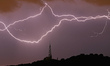 Night of electrical storm over Barcelona and in front of the city's coast, in Barcelona on...