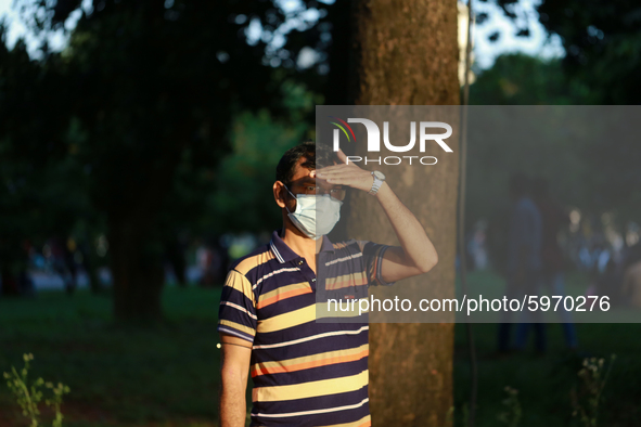 A man wearing face mask as he visiting at a park in Dhaka, Bangladesh on September 4, 2020.  