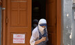 A catholic nun seen wearing face mask from the Missionaries of Charity, the global order o...