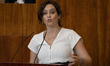 The president of the Community of Madrid, Isabel Diaz Ayuso, during her speech at the seco...