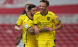 Barnsley's Jordan Williams celebrates after scoring their second goal during the Carabao C...