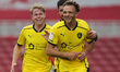 Barnsley's Jordan Williams celebrates after scoring their second goal during the Carabao C...