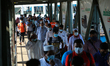 People arrived at the Sadarghat ferry terminal in Dhaka from the southern part of Banglade...