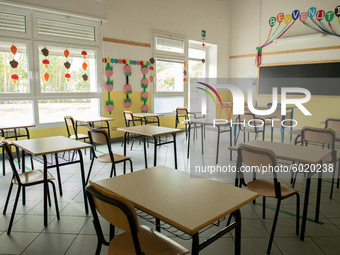 A school ready to reopen in L'Aquila, Italy, on September 21, 2020. Schools reopens in Abruzzo and other italian regions on September 24 aft...