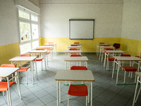 A school ready to reopen in L'Aquila, Italy, on September 21, 2020. Schools reopens in Abruzzo and other italian regions on September 24 aft...