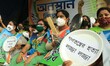 All India Trinamool Congress women cell  party  workers shout anti government slogans duri...