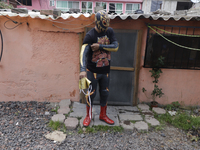 Dagma, a member of Chinampaluchas, prior to a wrestling function in chinampas of Lake Xochimilco during the health emergency due to COVID-19...