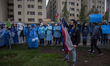 High-level technicians in Nursing (TENS), demonstrate and protest in the Plaza Dignidad (f...